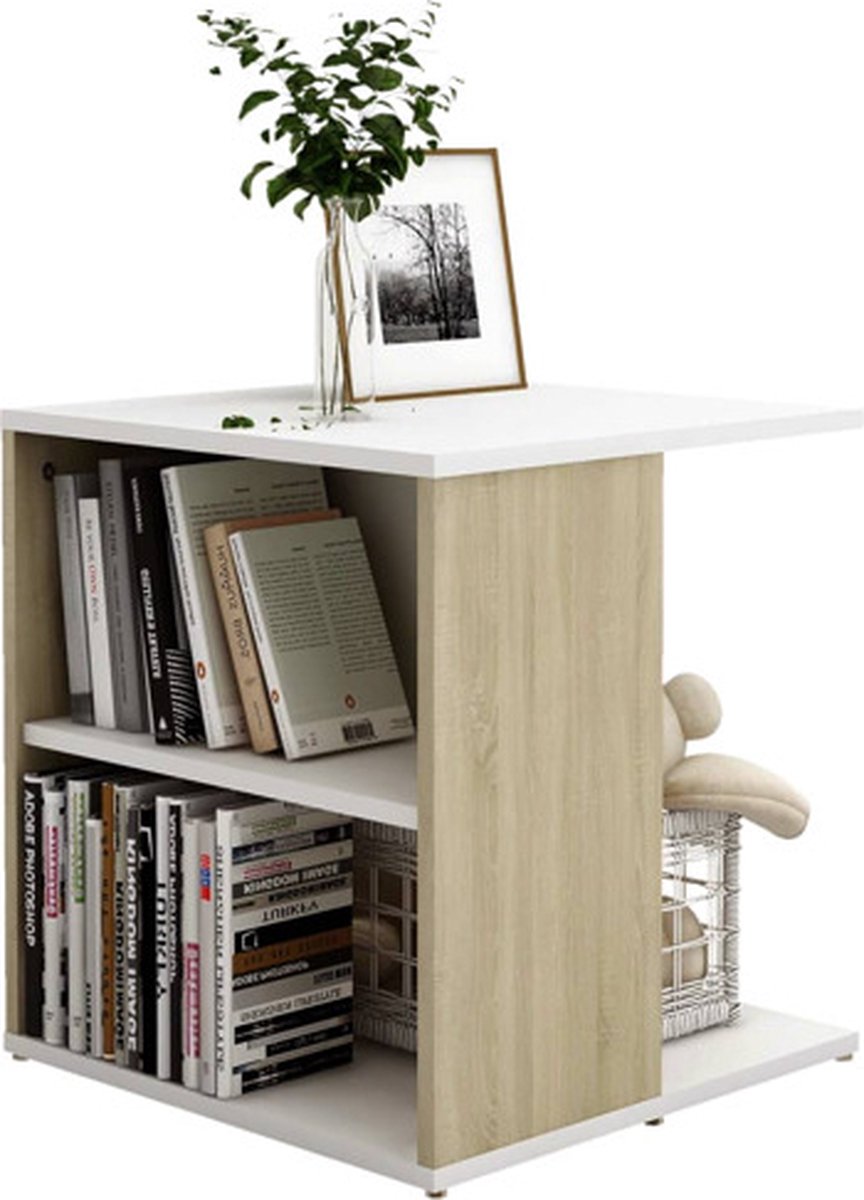 Vidaxl Bijzettafel 45x45x48 Cm Spaanplaat Wit En Sonoma Eikenkleurig - Beige
