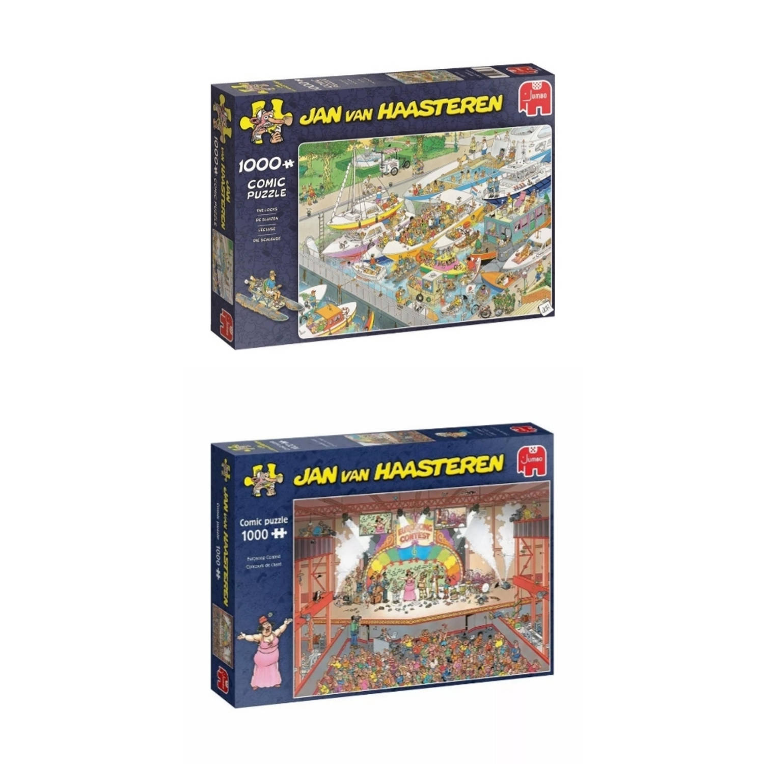 Jumbo Jan Van Haasteren Puzzelbundel - 2 Stuks - De Sluizen 1000 Stukjes & Eurovisie Songfestival 1000 Stukjes