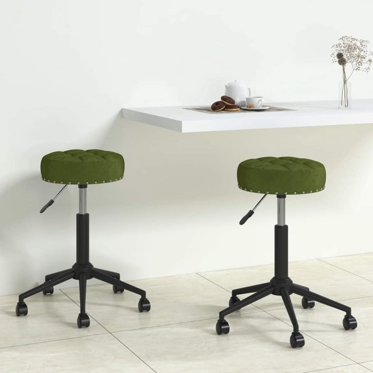 Vidaxl Eetkamerstoelen Draaibaar 2 St Fluweel Licht - Groen