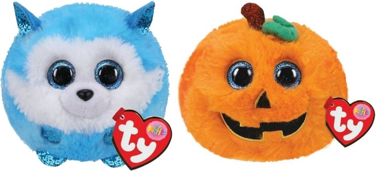 ty - Knuffel - Teeny Puffies - Prince Husky & Halloween Pumpkin