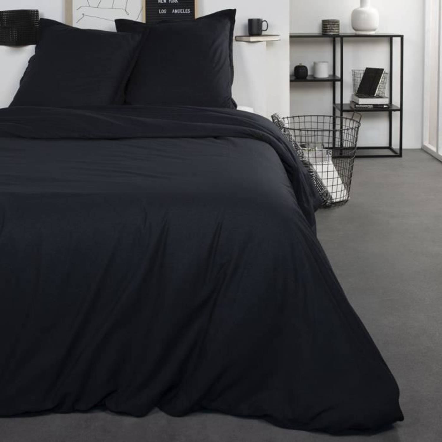 Today Katoenen Bedset - 2 Persoons - 240x260 Cm - Effen Zwart Sacha