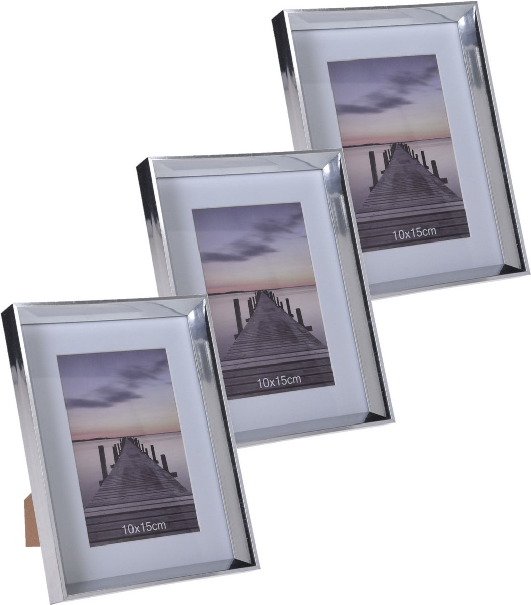 3x Stuks Kunststof Fotolijst Zilver Geschikt Voor Een Foto Van 10 X 15 Cm - Fotolijsten - Silver