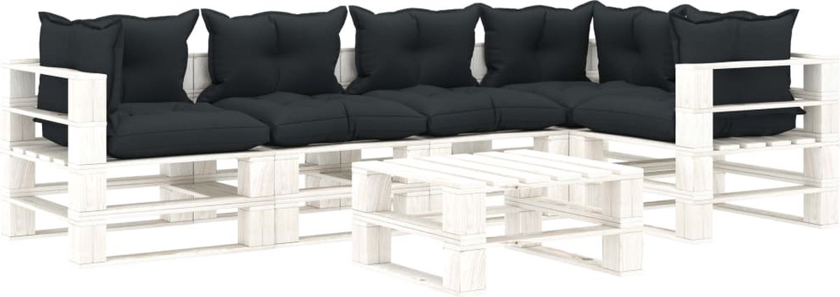 Vidaxl 6-delige Loungeset Met Antracietkleurige Kussens Pallet Hout - Grijs