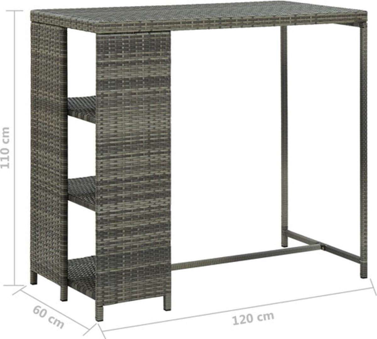 Vidaxl Bartafel Met Opbergrek 120x60x110 Cm Poly Rattan - Grijs
