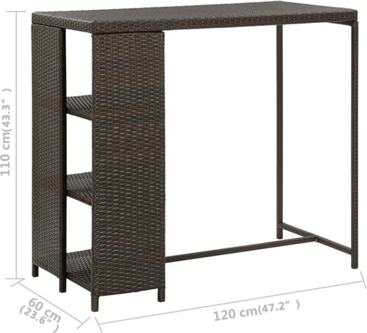 Vidaxl Bartafel Met Opbergrek 120x60x110 Cm Poly Rattan - Bruin