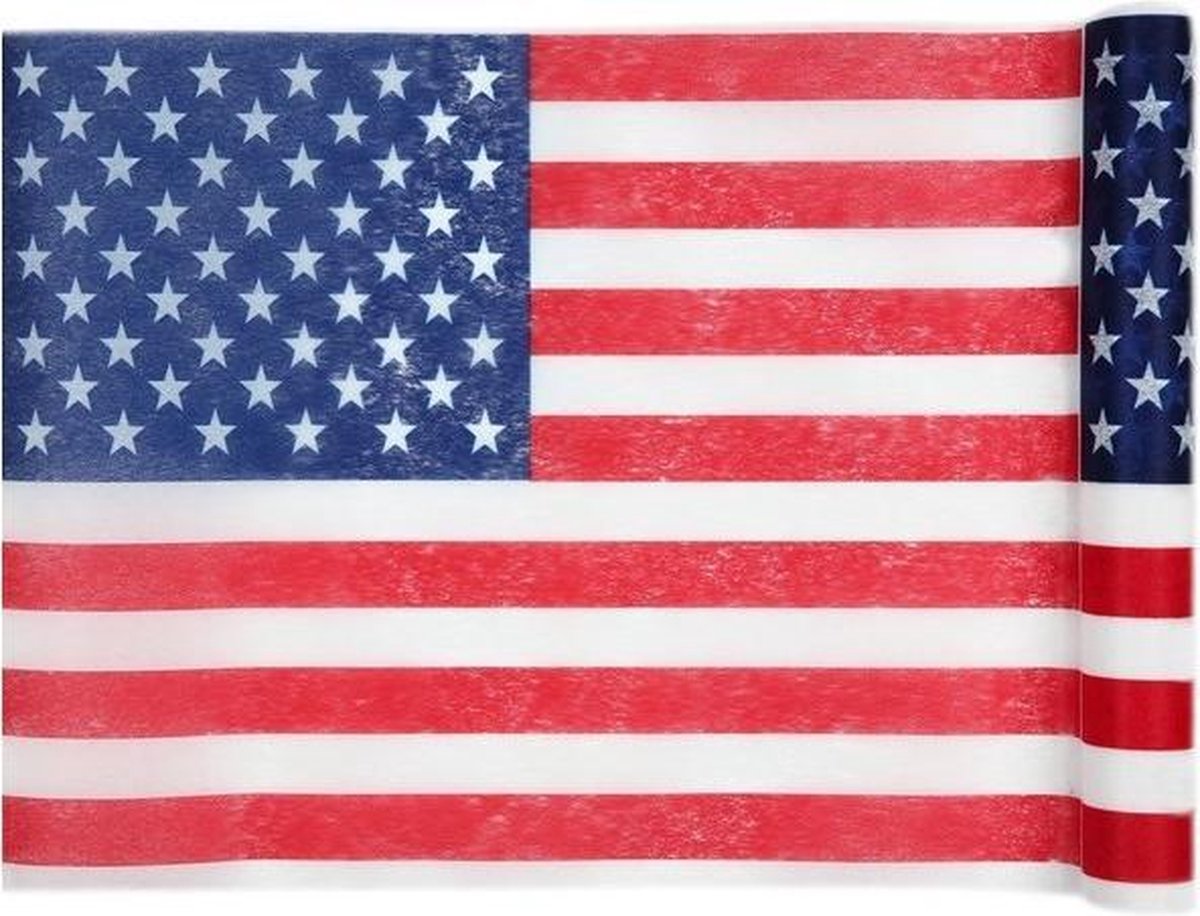 1x Amerikaanse Vlag/usa Thema Tafellopers Op Rol 500 Cm - Feesttafelzeilen