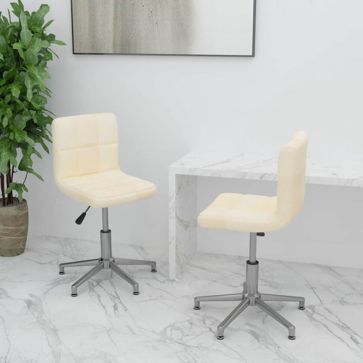 Vidaxl Eetkamerstoelen 2 St Draaibaar Stof Crèmekleurig