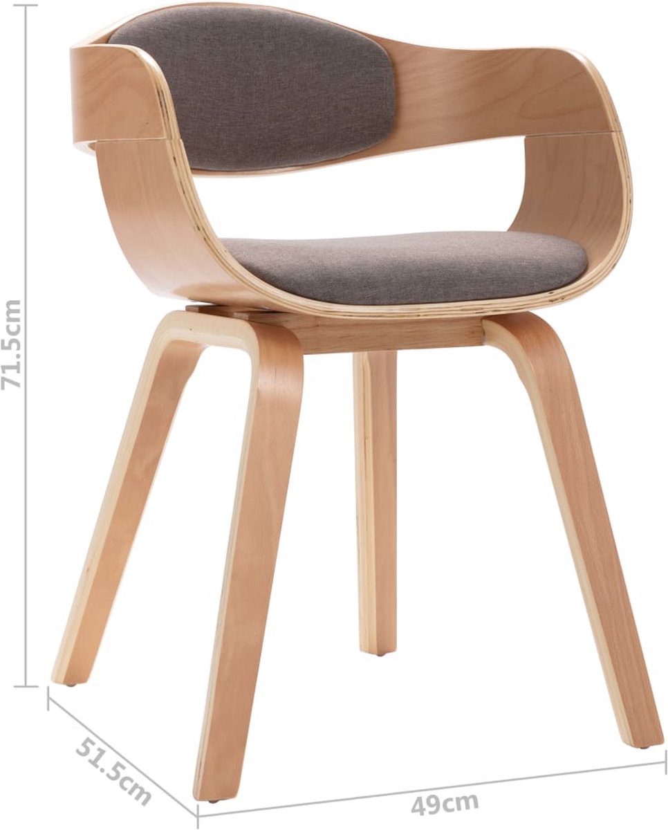 Vidaxl Eetkamerstoelen 2 St Gebogen Hout En Stof Taupe - Bruin