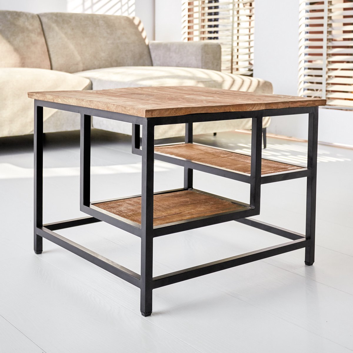 Dimehouse Industriële Salontafel - Livia - 60x60 Cm - Mangohout - Vierkant - Bruin