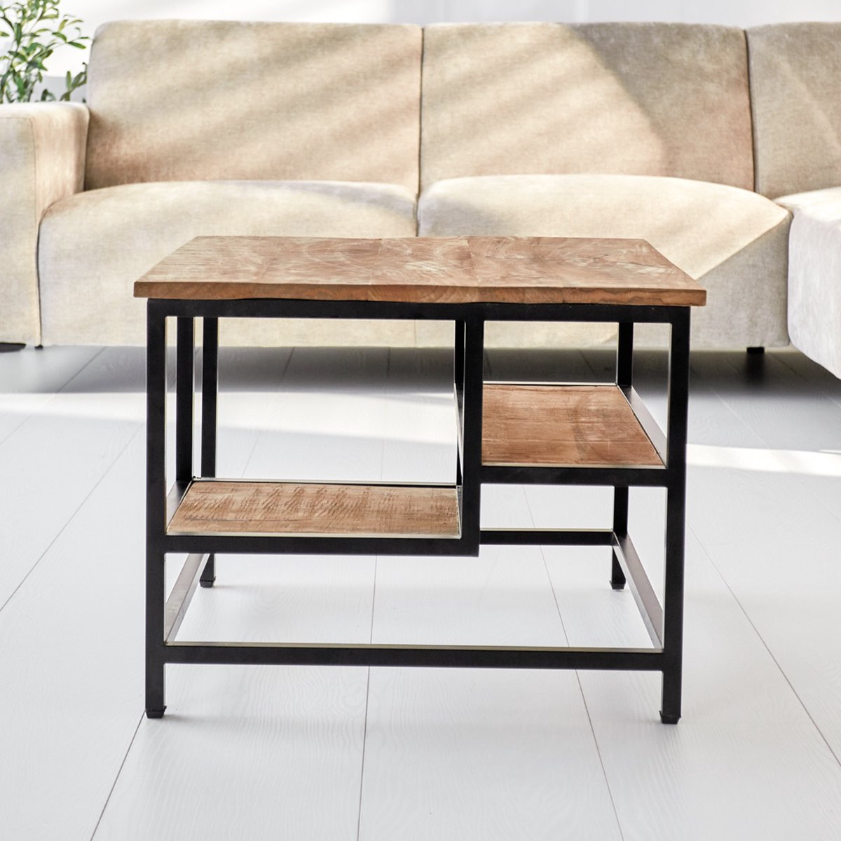 Dimehouse Industriële Salontafel - Livia - 60x60 Cm - Mangohout - Vierkant - Bruin