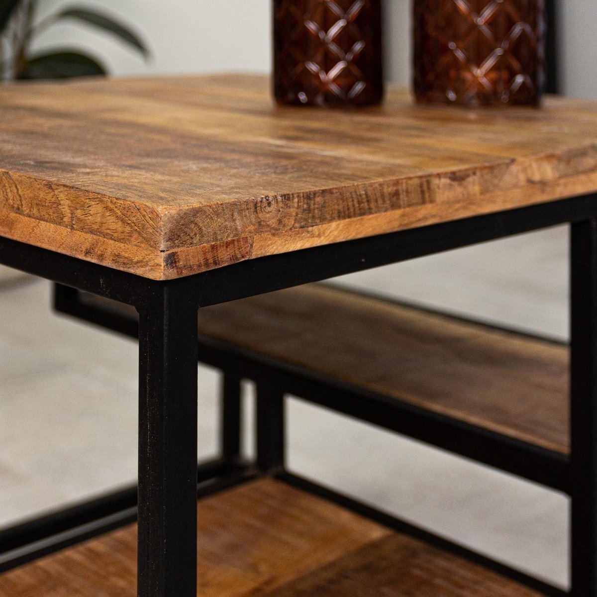 Dimehouse Industriële Salontafel - Livia - 60x60 Cm - Mangohout - Vierkant - Bruin