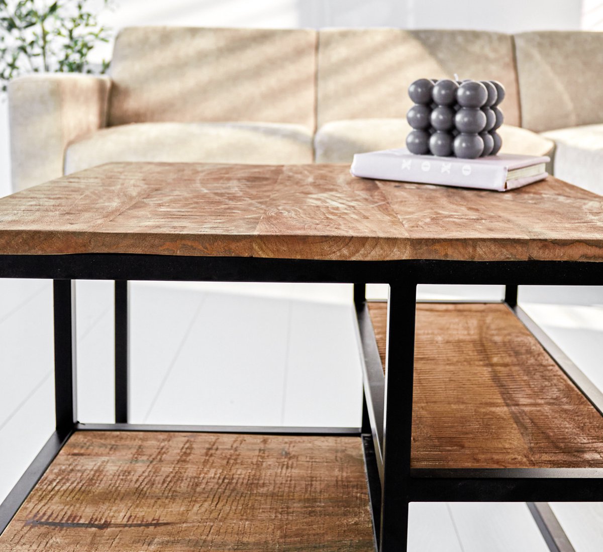 Dimehouse Industriële Salontafel - Livia - 60x60 Cm - Mangohout - Vierkant - Bruin