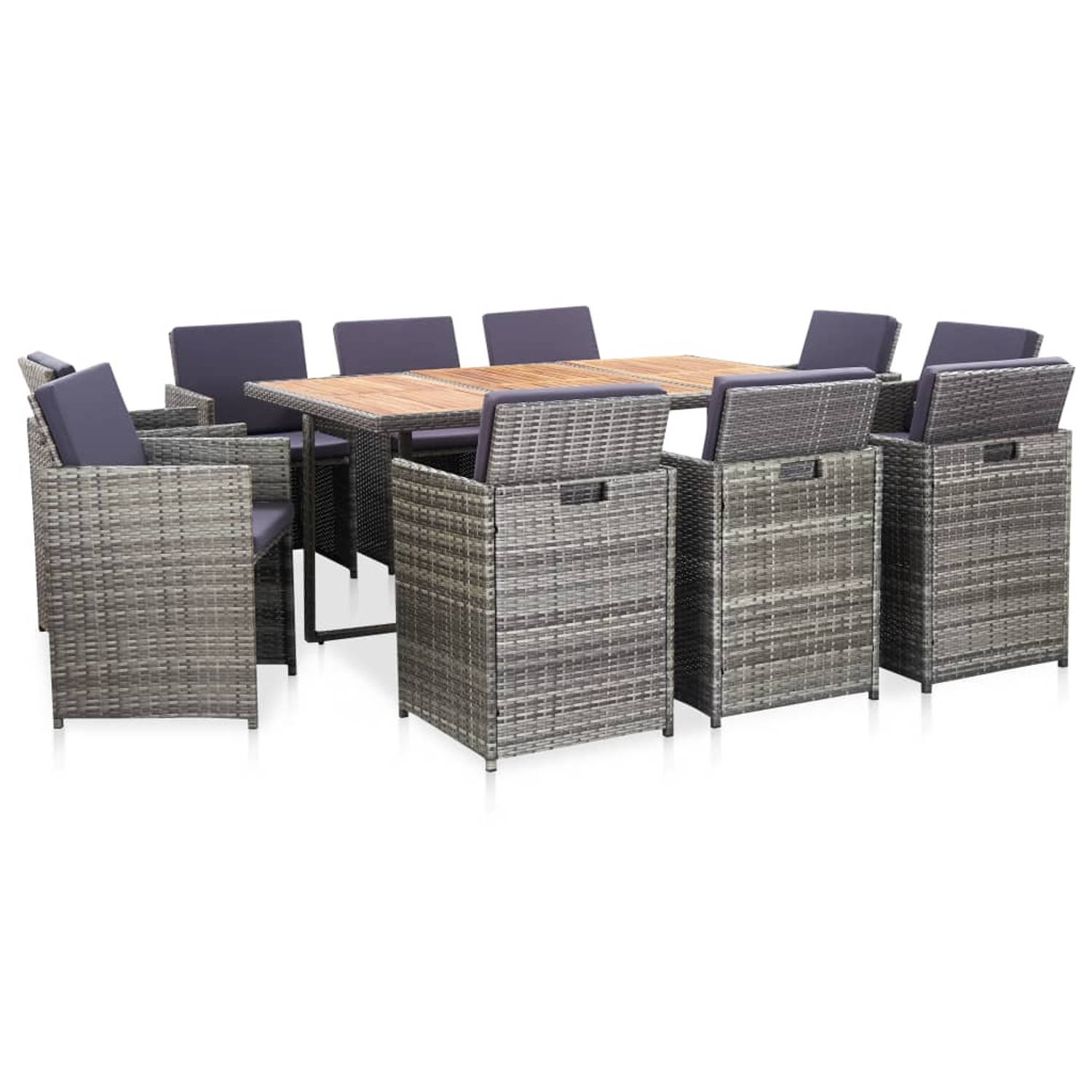 Vidaxl 11-delige Tuinset Met Kussens Poly Rattan - Grijs