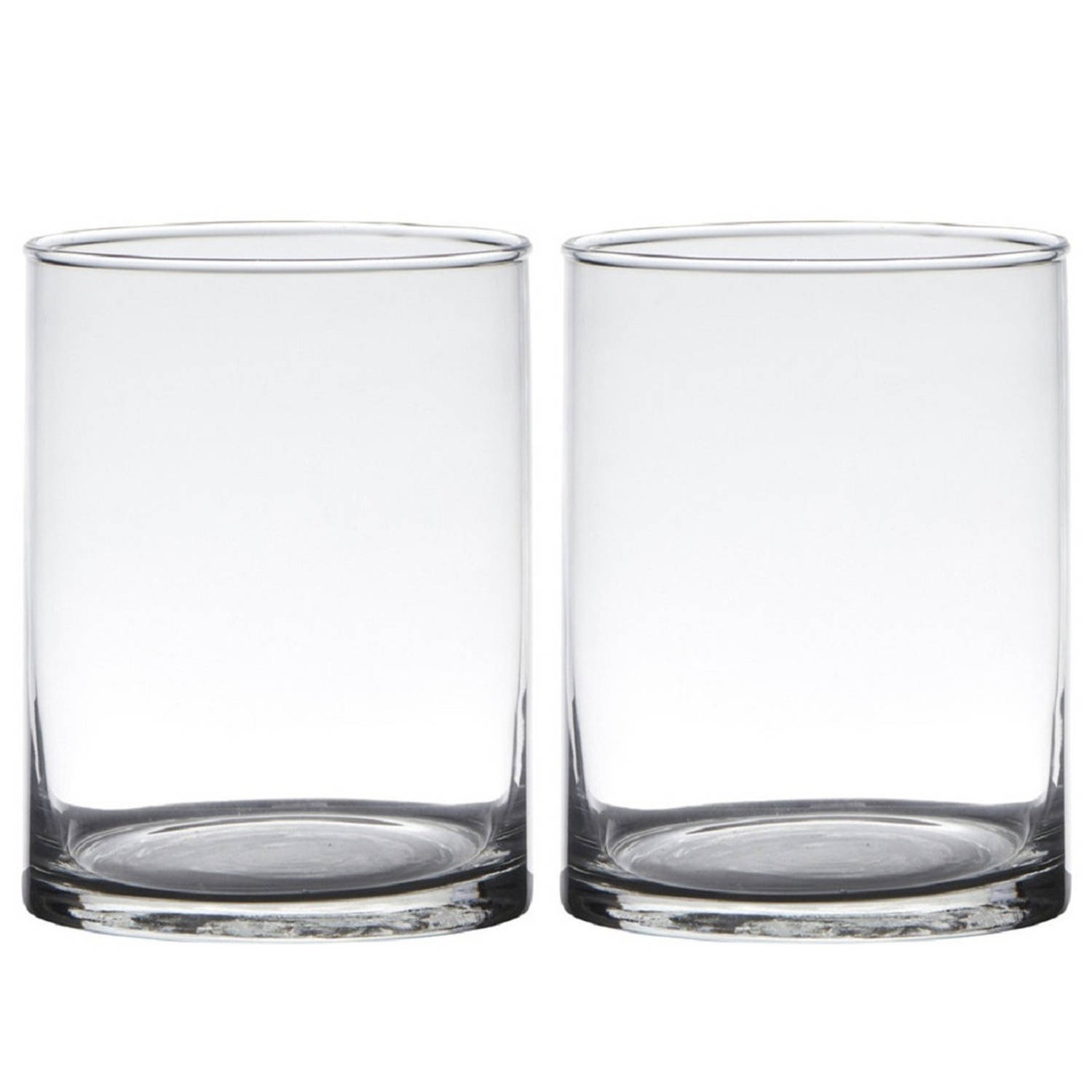 Bellatio Design Set Van 2x Stuks Transparante Home-basics Cylinder Vorm Vaas/vazen Van Glas 15 X 12 Cm - Vazen