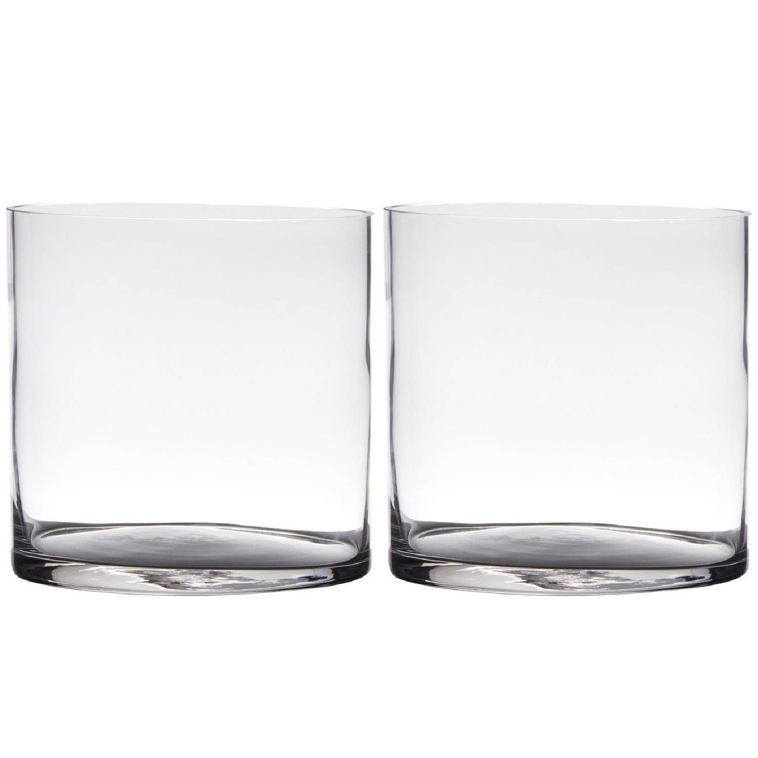 Bellatio Design Set Van 2x Stuks Transparante Home-basics Cylinder Vorm Vaas/vazen Van Glas 19 X 19 Cm - Vazen