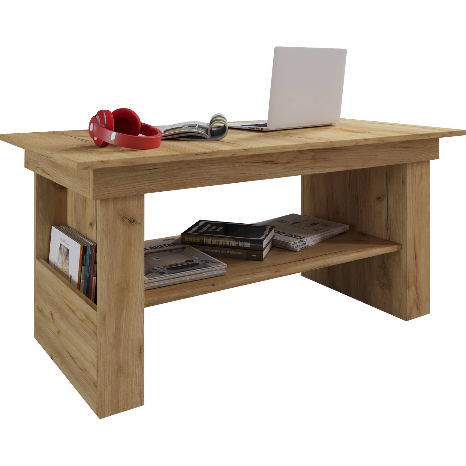 Kobila Salontafel Met 1 Plank En 2 Vakkenhoning Eiken Decor. - Bruin