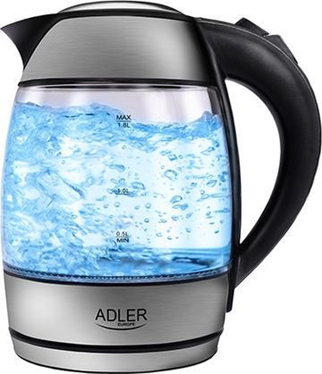 Adler Top Choice - Glazen Waterkoker - 2200 Watt - 1.8 Liter - Droogkookbeveiliging - Led - Grijs