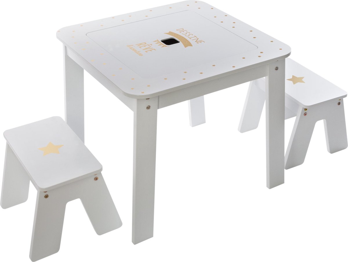 4Goodz Girl 3-delige Set Kindertafel Met Stoelen 57x57x51cm - Wit