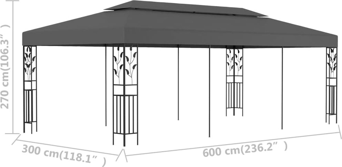 Vidaxl Prieel 3x3 M Antraciet - Grijs