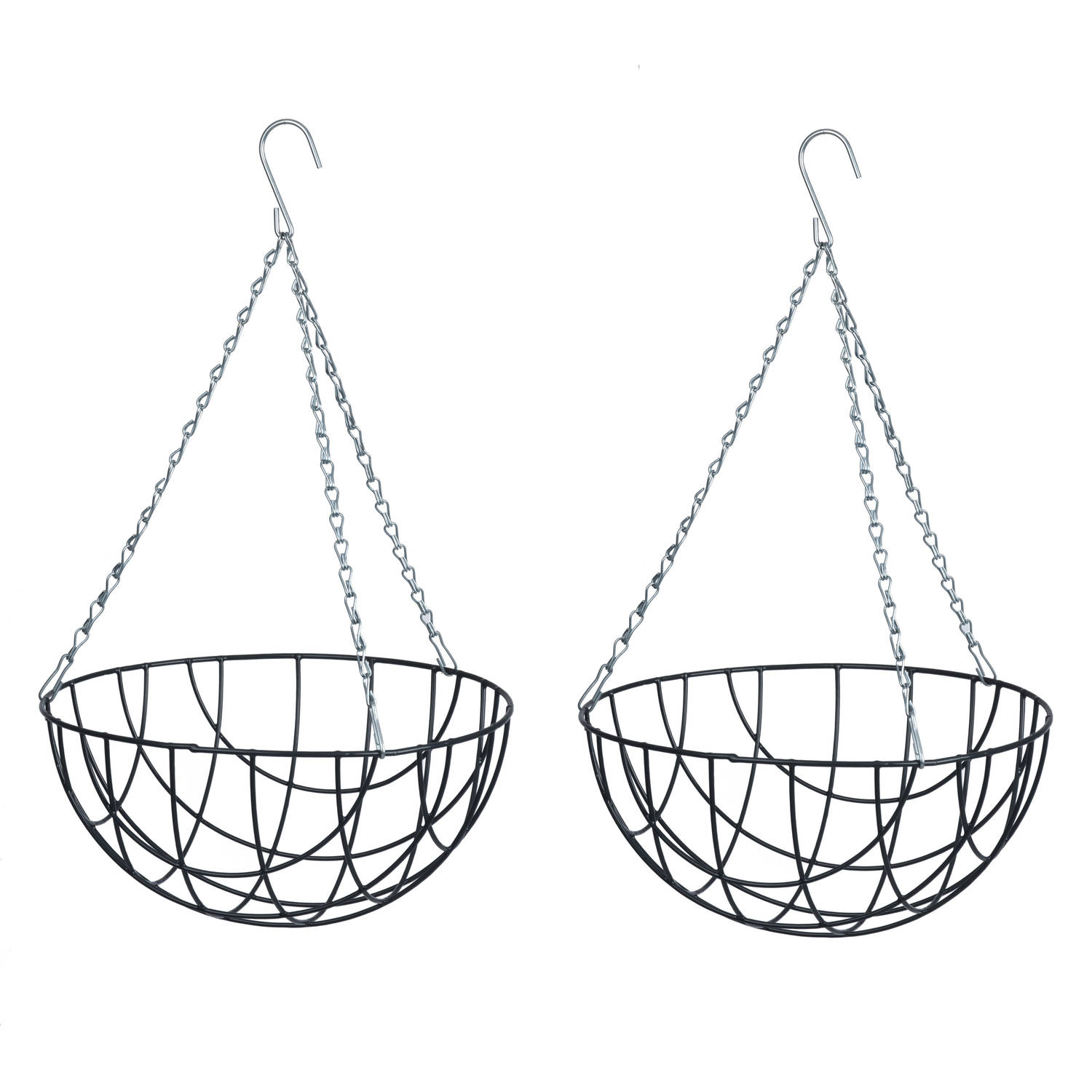 Nature 2x Stuks Hangende Plantenbak Metaaldraad Donker Met Ketting H13 X D25 Cm - Hanging Basket - Plantenbakken - Groen