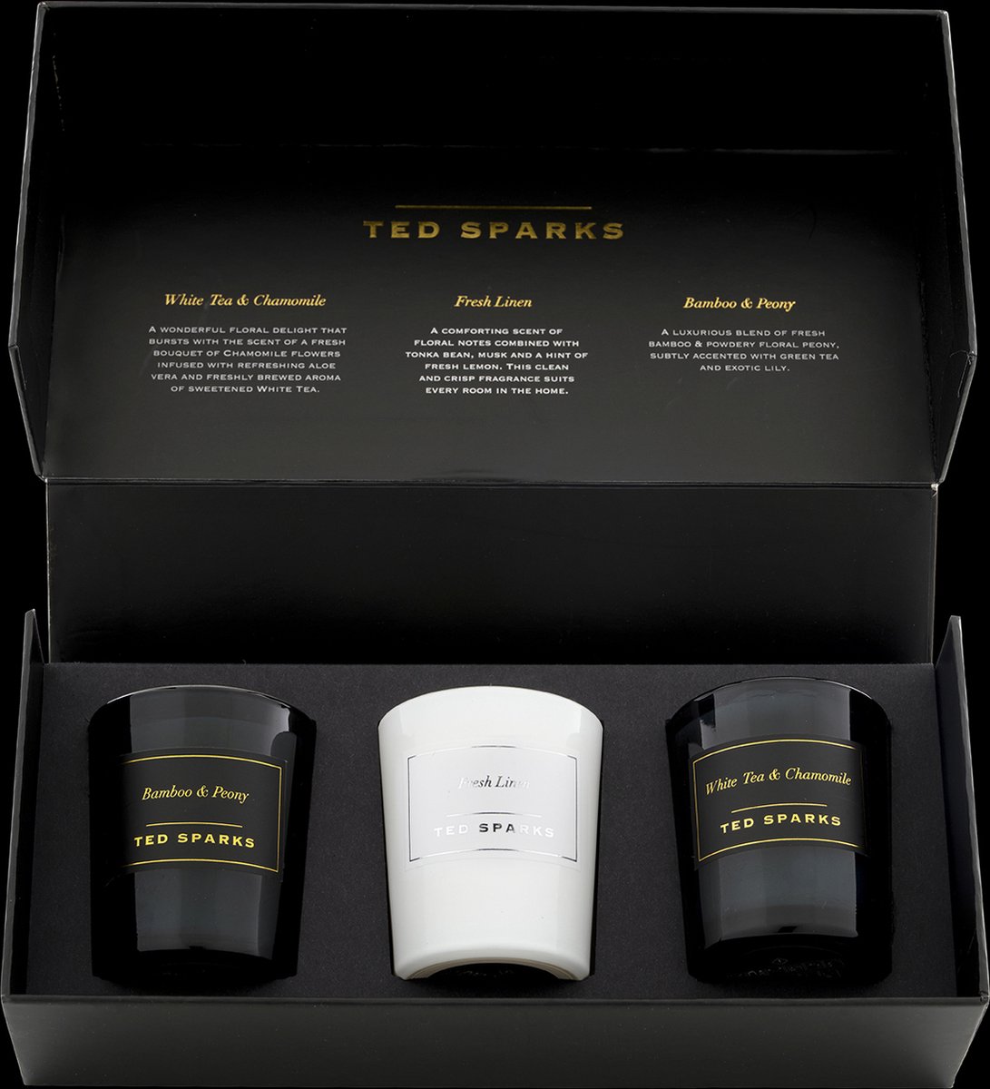 Ted Sparks - Gift Set - 3 Geurkaarsen In Prachtige Geschenkverpakking - Zwart
