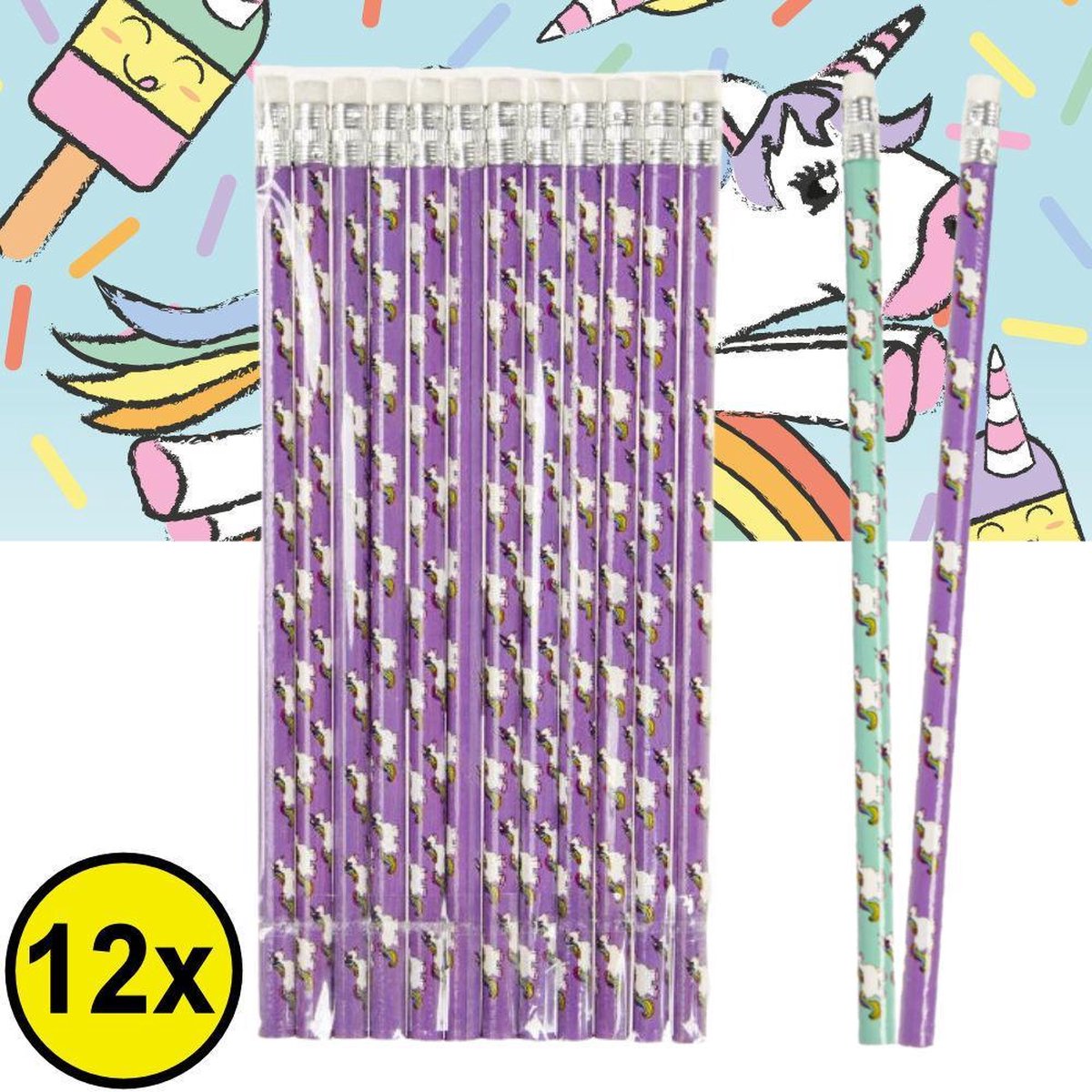 Decopatent ® Uitdeelcadeaus 12 Stuks Unicorn Potloden - Traktatie