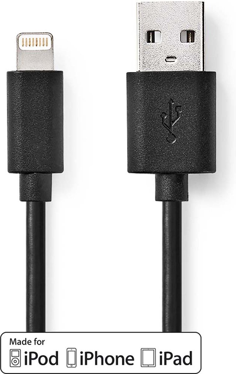 Nedis Lightning Kabel - Ccgp39300bk10 - Zwart