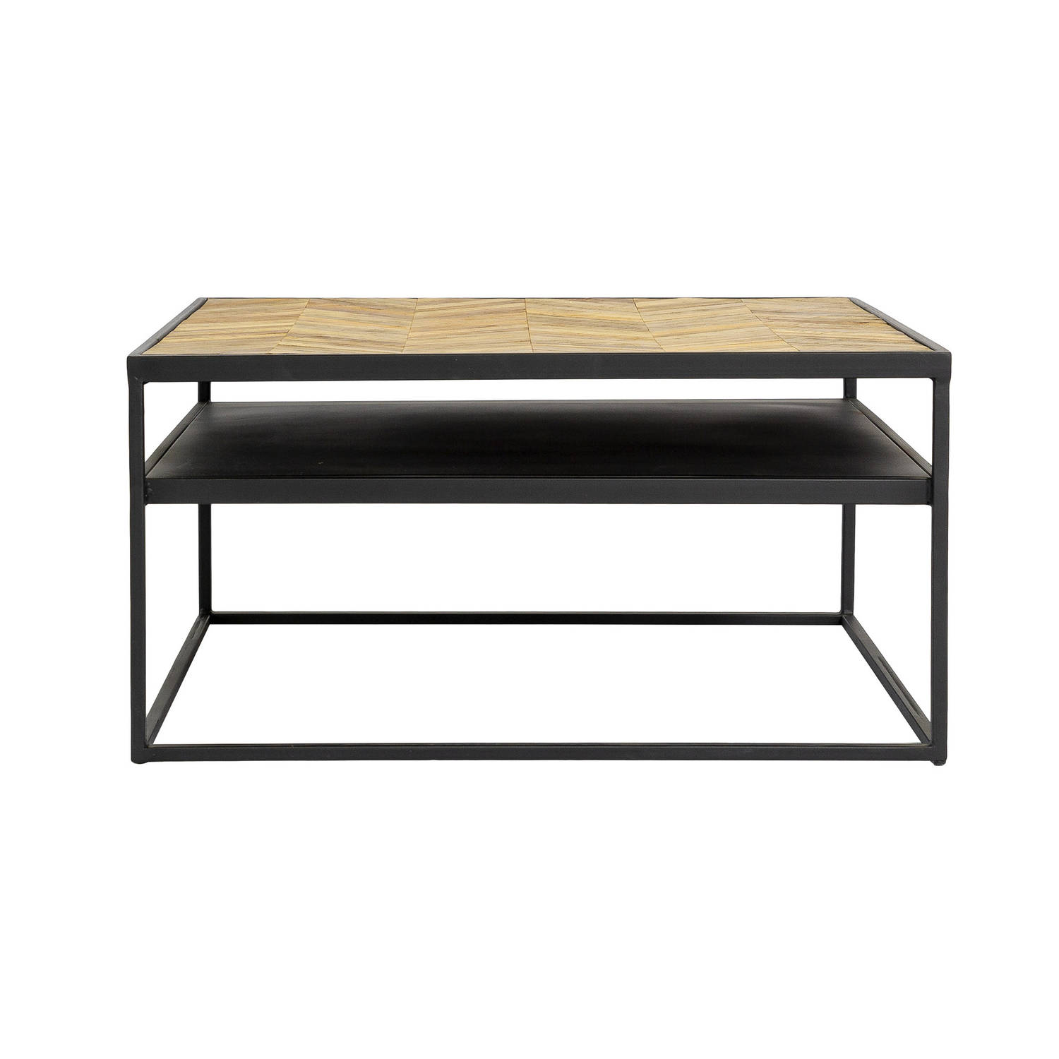 Dimehouse Industrieel Salontafel Sylvie - 60x60 Cm - Visgraat - Zwart Metaal - Grijs