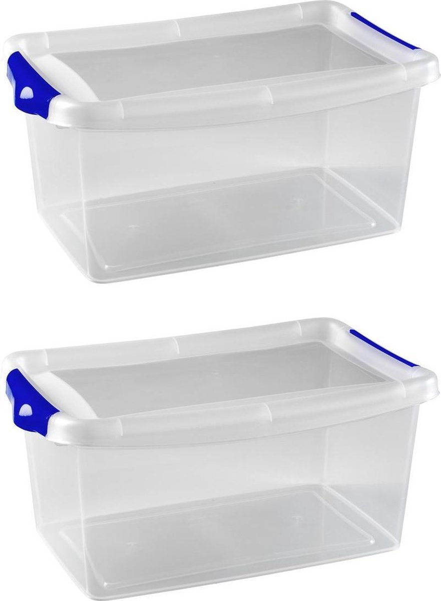 2x Stuks Kunststof Stapelbare Opbergbakken 4 Liter 29 X 19 X 13 Cm - Opbergbox - Blauw