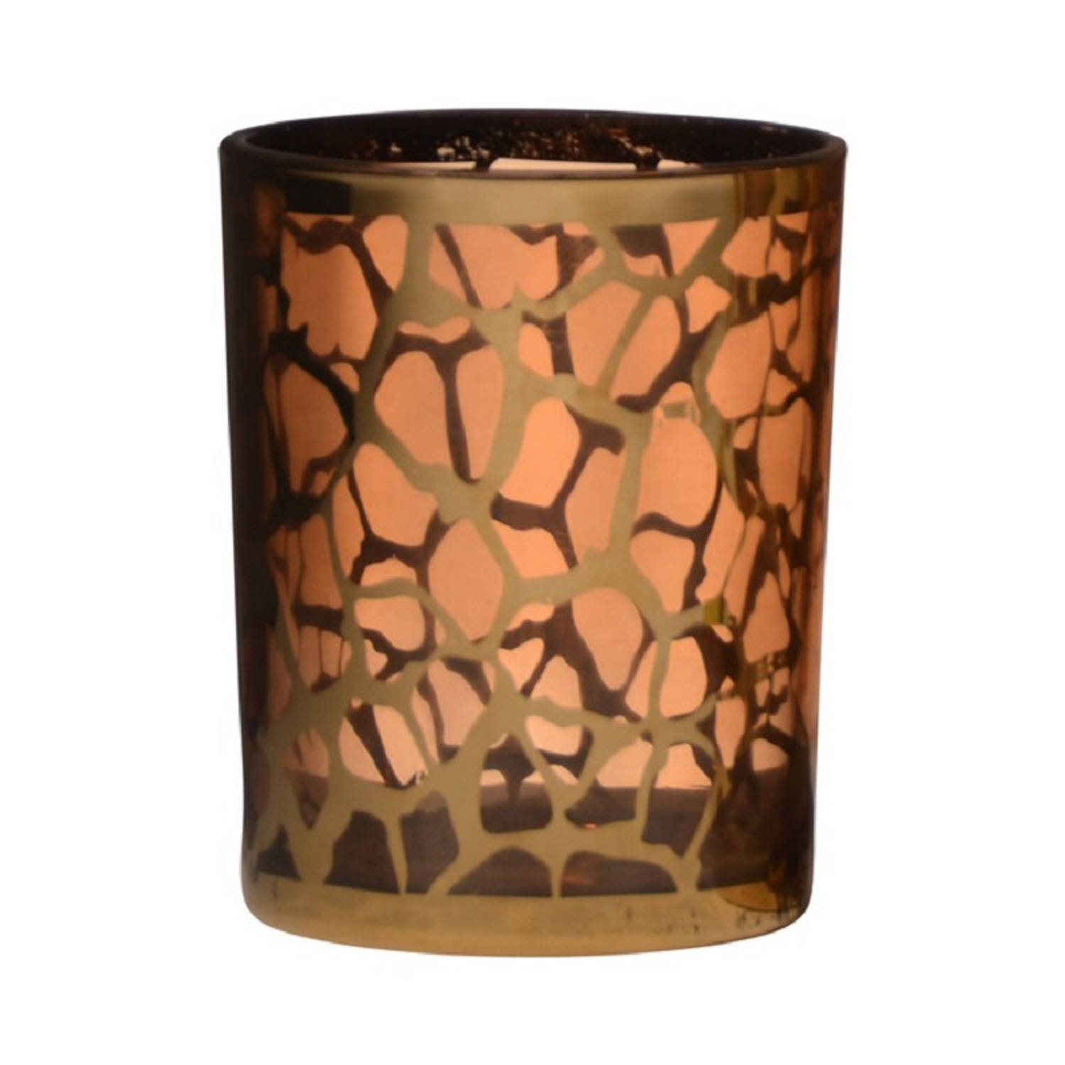 Bellatio Design Theelichthouders/waxinelichthouders Giraffe Print Glas Goud 12.5 X 10 Cm - Waxinelichtjeshouders