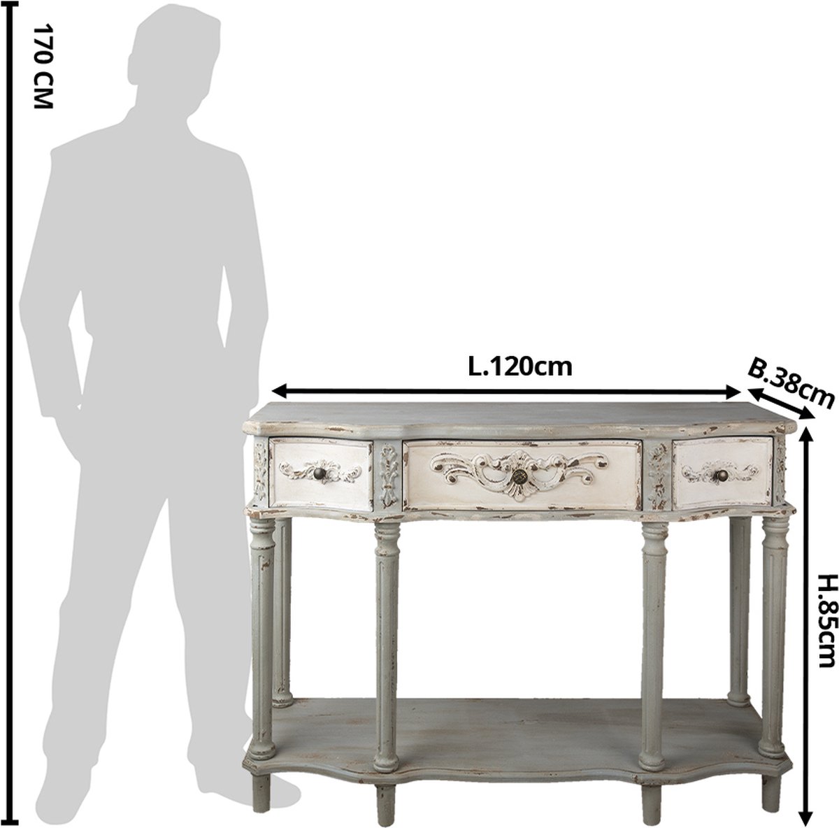 Clayre & Eef Sidetable 120*38*85 Cm Hout Wandtafel Haltafel Console Tafel Wandtafel Haltafel - Grijs