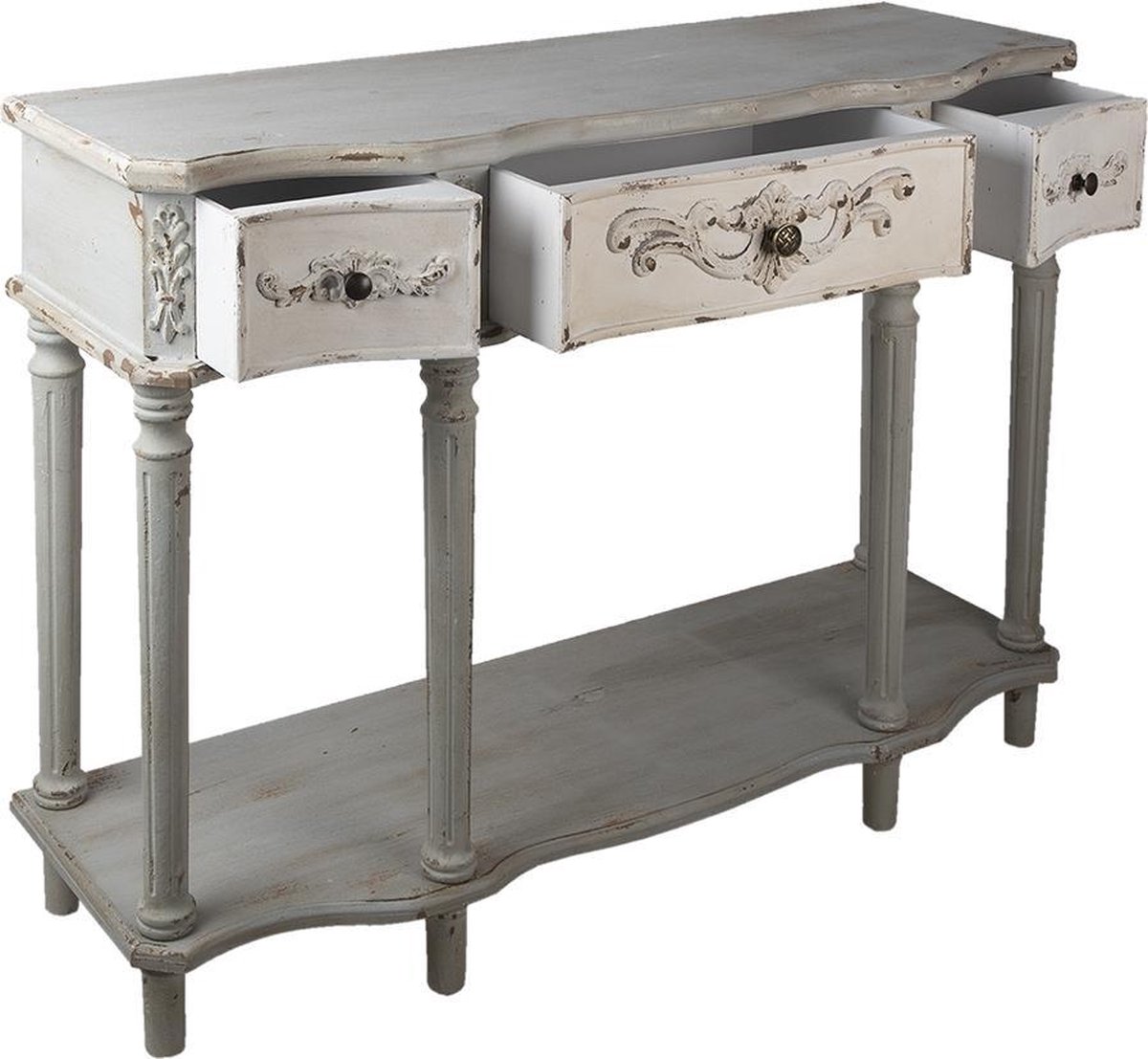 Clayre & Eef Sidetable 120*38*85 Cm Hout Wandtafel Haltafel Console Tafel Wandtafel Haltafel - Grijs