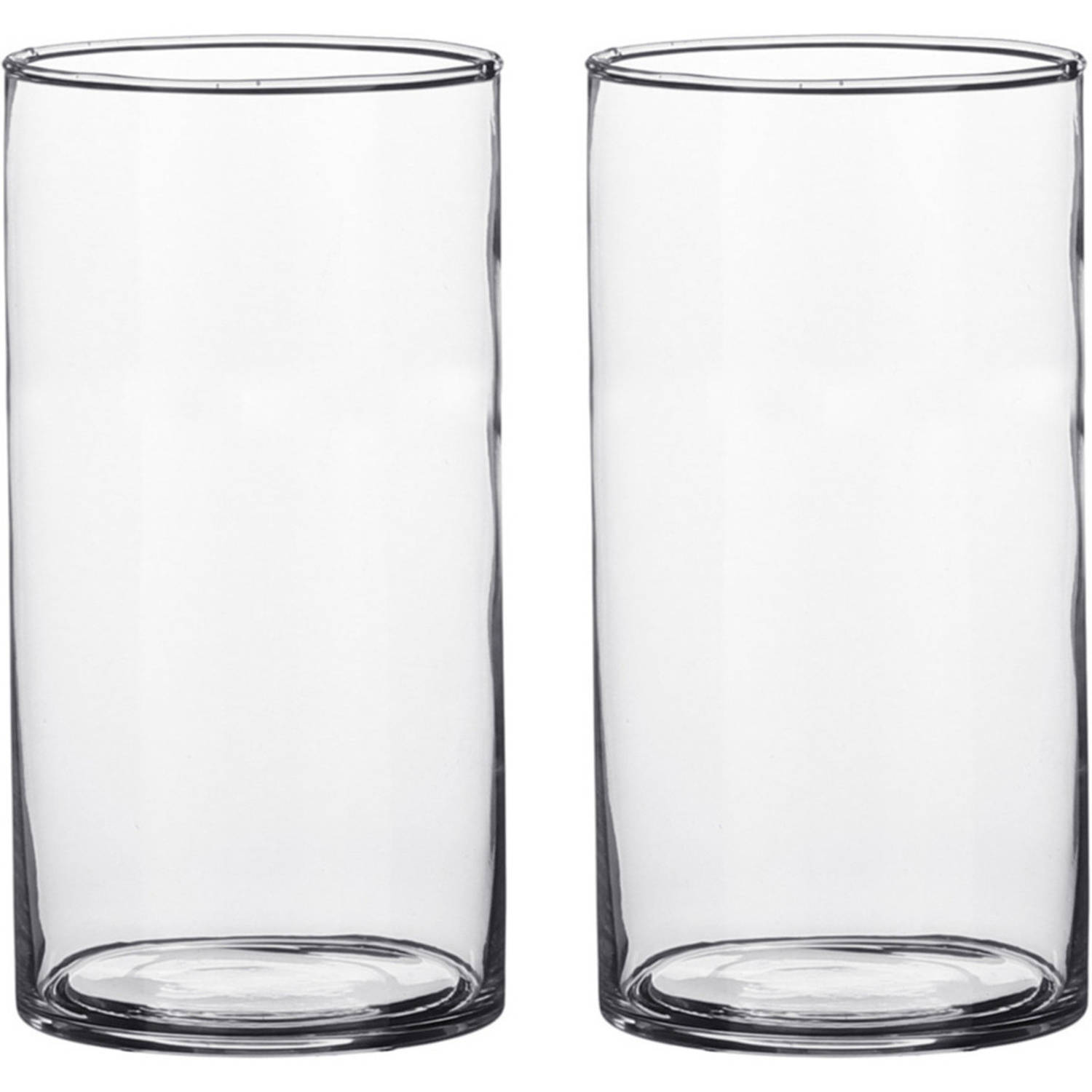 Mica Decorations Set Van 2x Stuks Transparante Cilinder Vaas/vazen Van Glas 9 X 15 Cm - Vazen