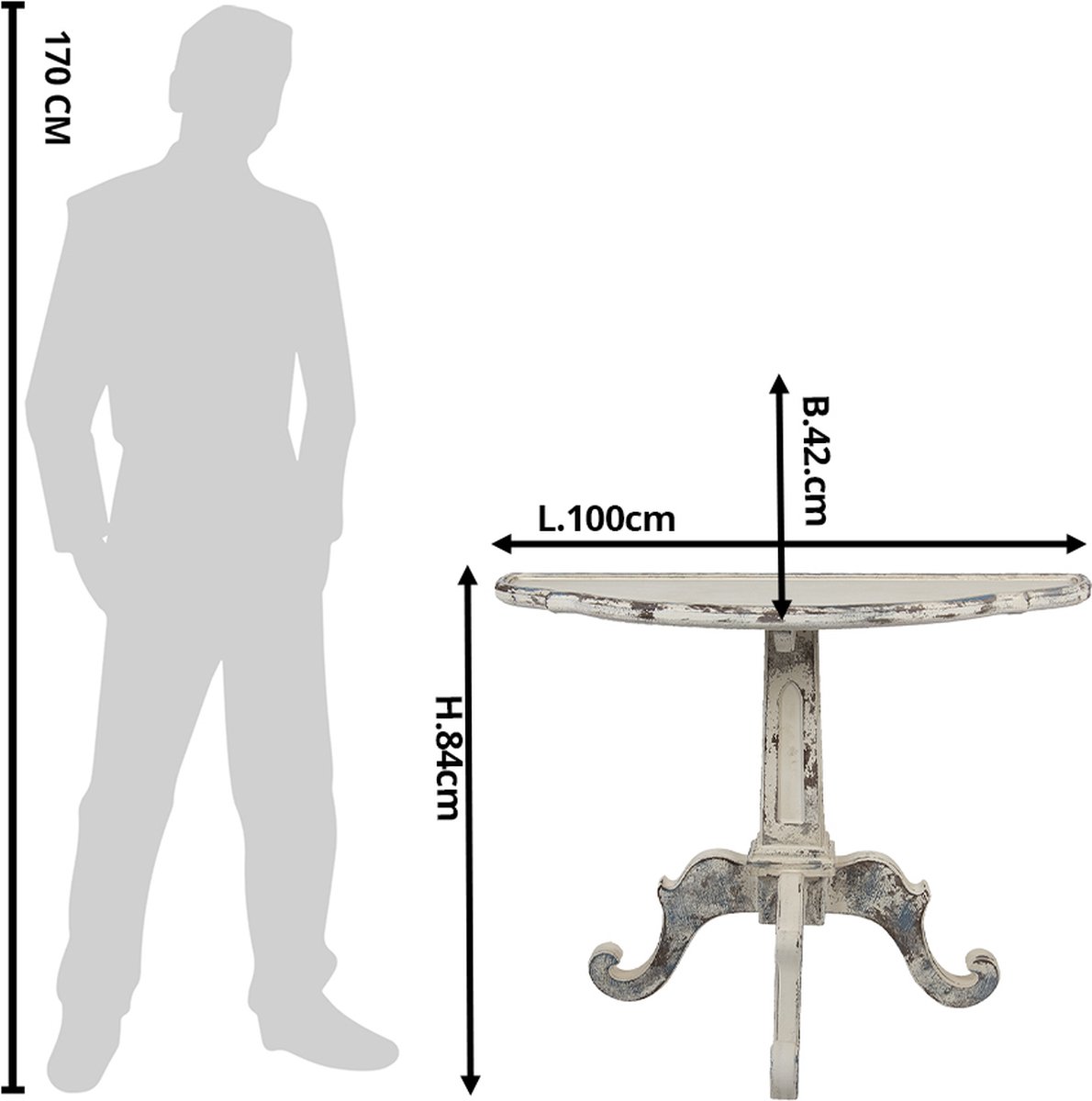 Clayre & Eef Sidetable 100*42*84 Cm Wit Beige Hout Wandtafel Haltafel Console Tafel Wit Wandtafel Haltafel