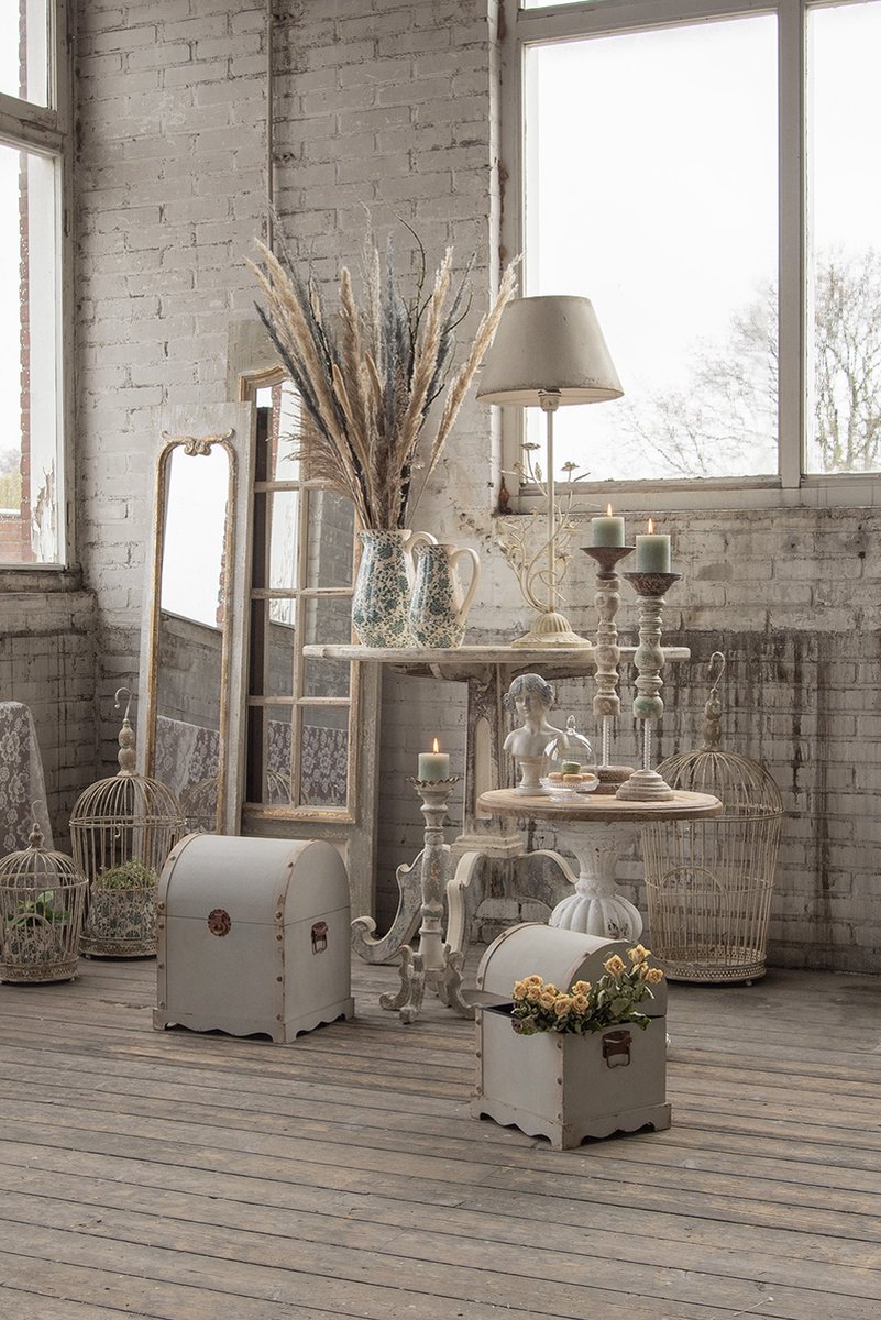 Clayre & Eef Sidetable 100*42*84 Cm Wit Beige Hout Wandtafel Haltafel Console Tafel Wit Wandtafel Haltafel