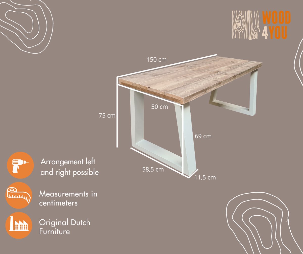 Wood4you Bureau Vancouver Steigerhout 140lx55dx75h Wit
