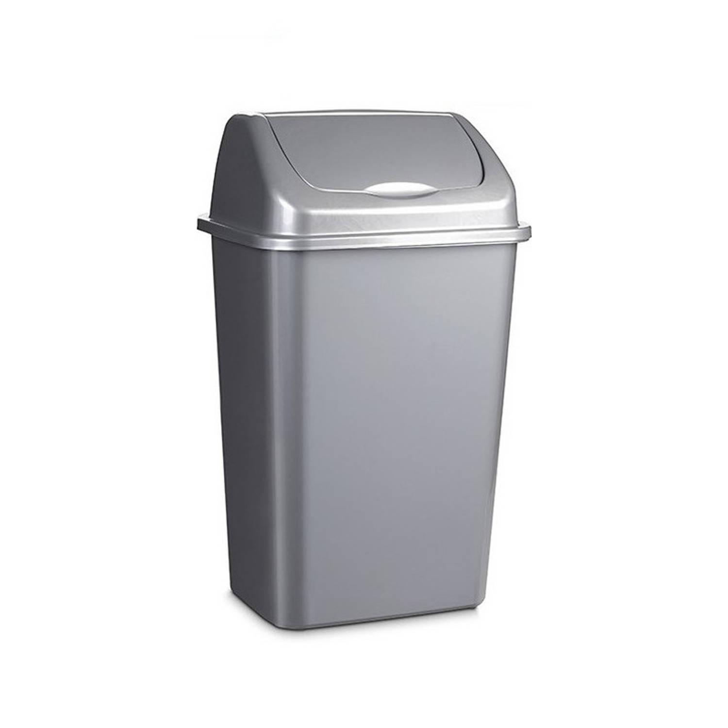 Forte Plastics Afvalemmers/vuilnisemmers Zilver 30 Liter Met Klapdeksel - Prullenbakken - Silver