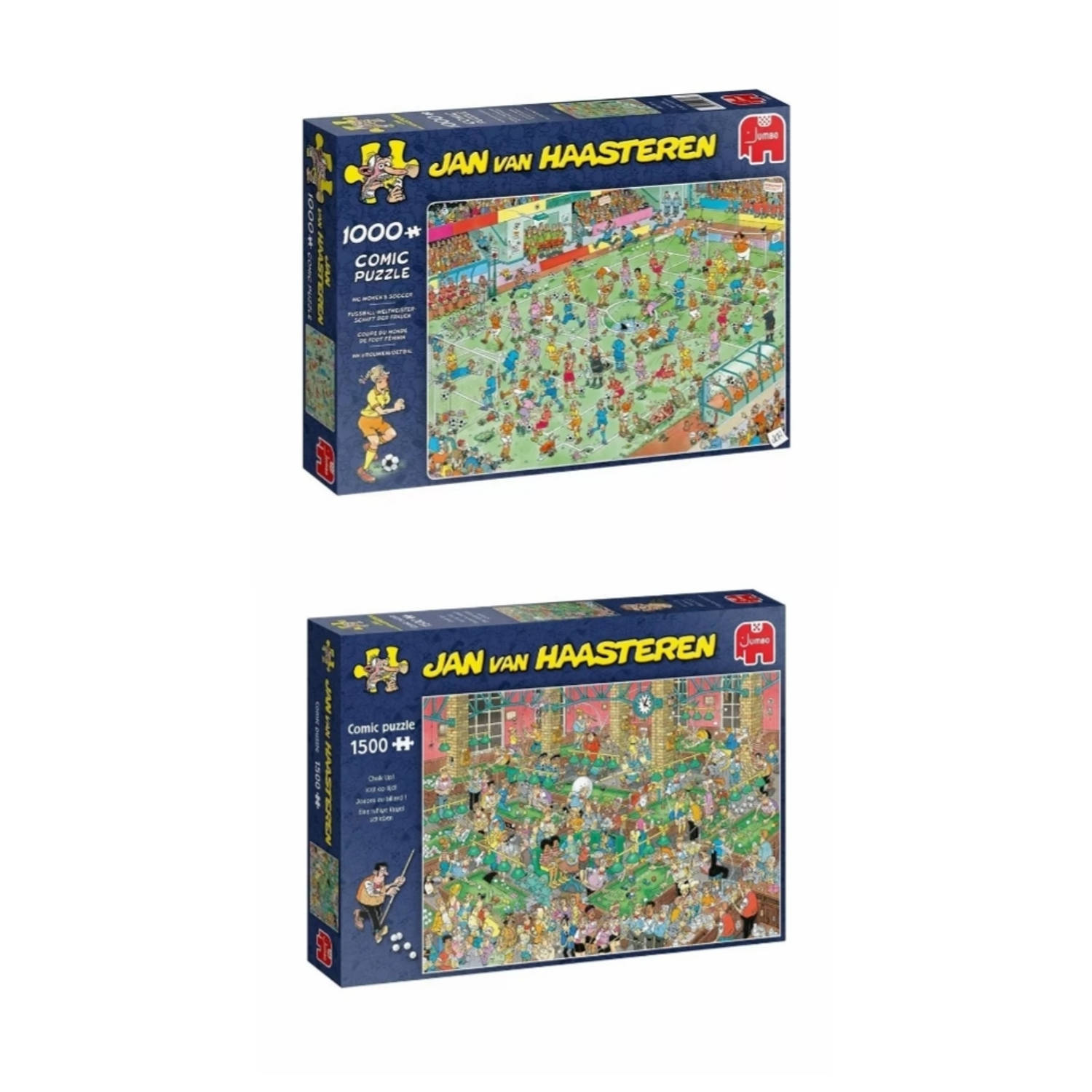 Jumbo Jan Van Haasteren Puzzelbundel - 2 Stuks - Wk Vrouwenvoetbal 1000 Stukjes & Krijt Op Tijd! 1500 Stukjes