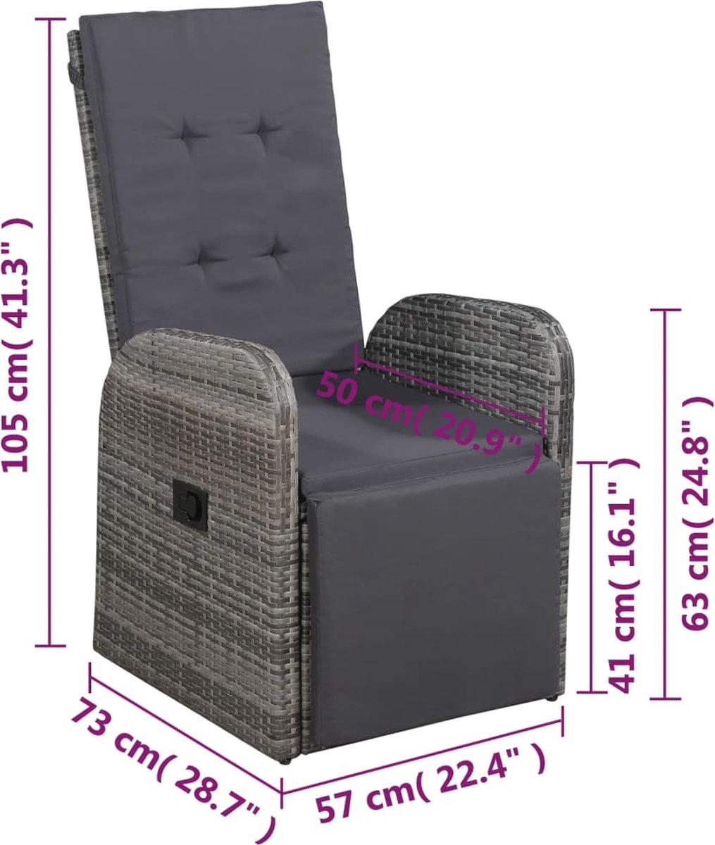 Vidaxl 3-delige Bistroset Met Kussens Poly Rattan - Grijs