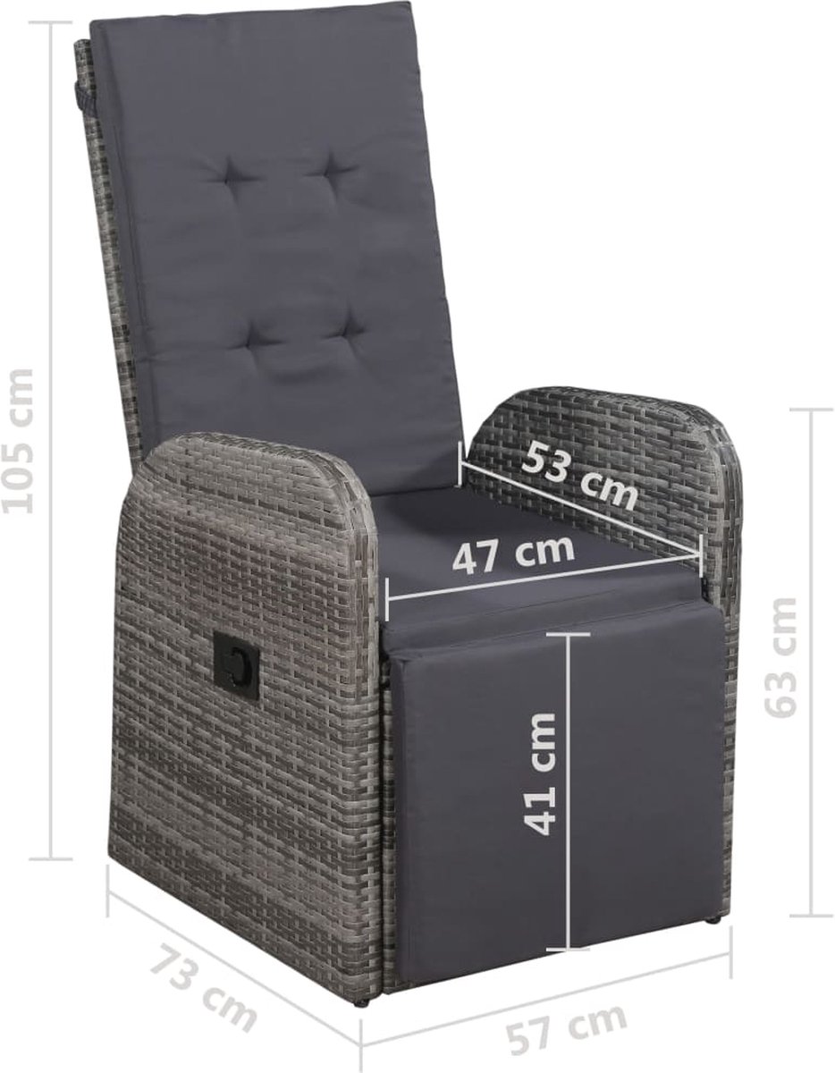 Vidaxl 3-delige Bistroset Met Kussens Poly Rattan - Grijs