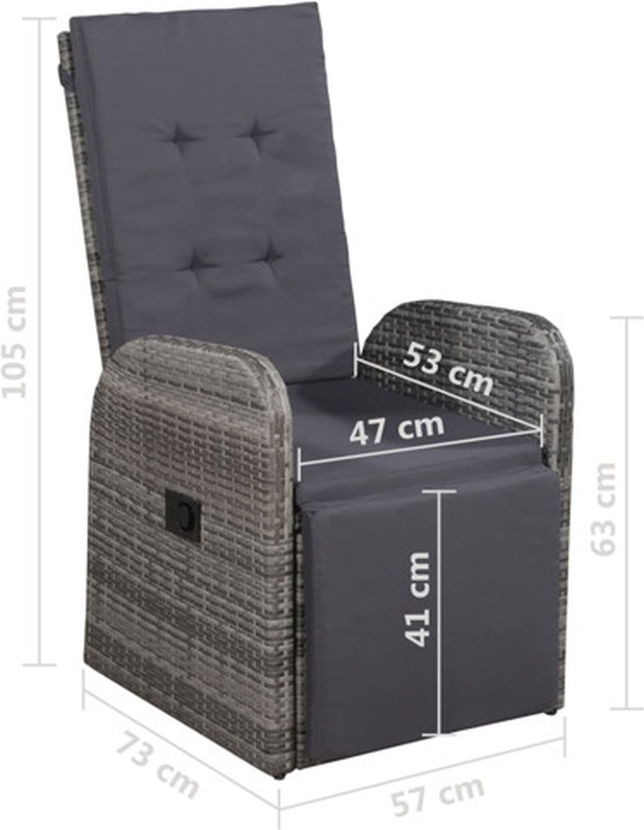 Vidaxl 3-delige Bistroset Met Kussens Poly Rattan - Grijs