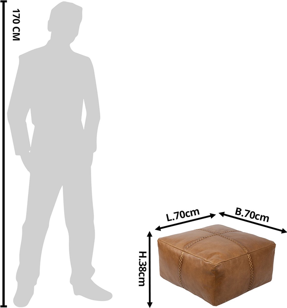 Clayre & Eef Poef 70*70*38 Cm Leder Vierkant Hocker Voetenbankje Hocker Voetenbankje - Bruin