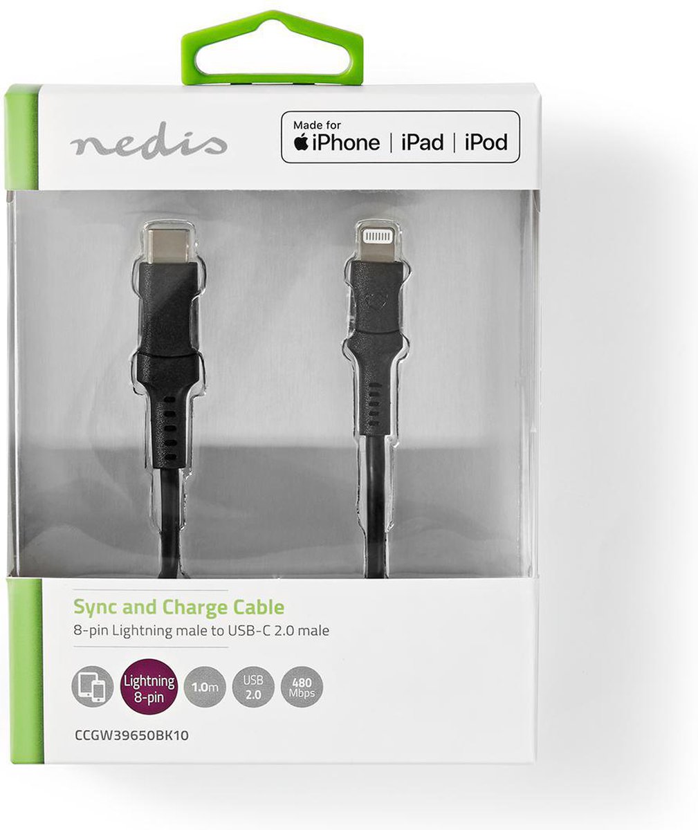 Nedis Lightning Kabel - Ccgw39650bk10 - Zwart