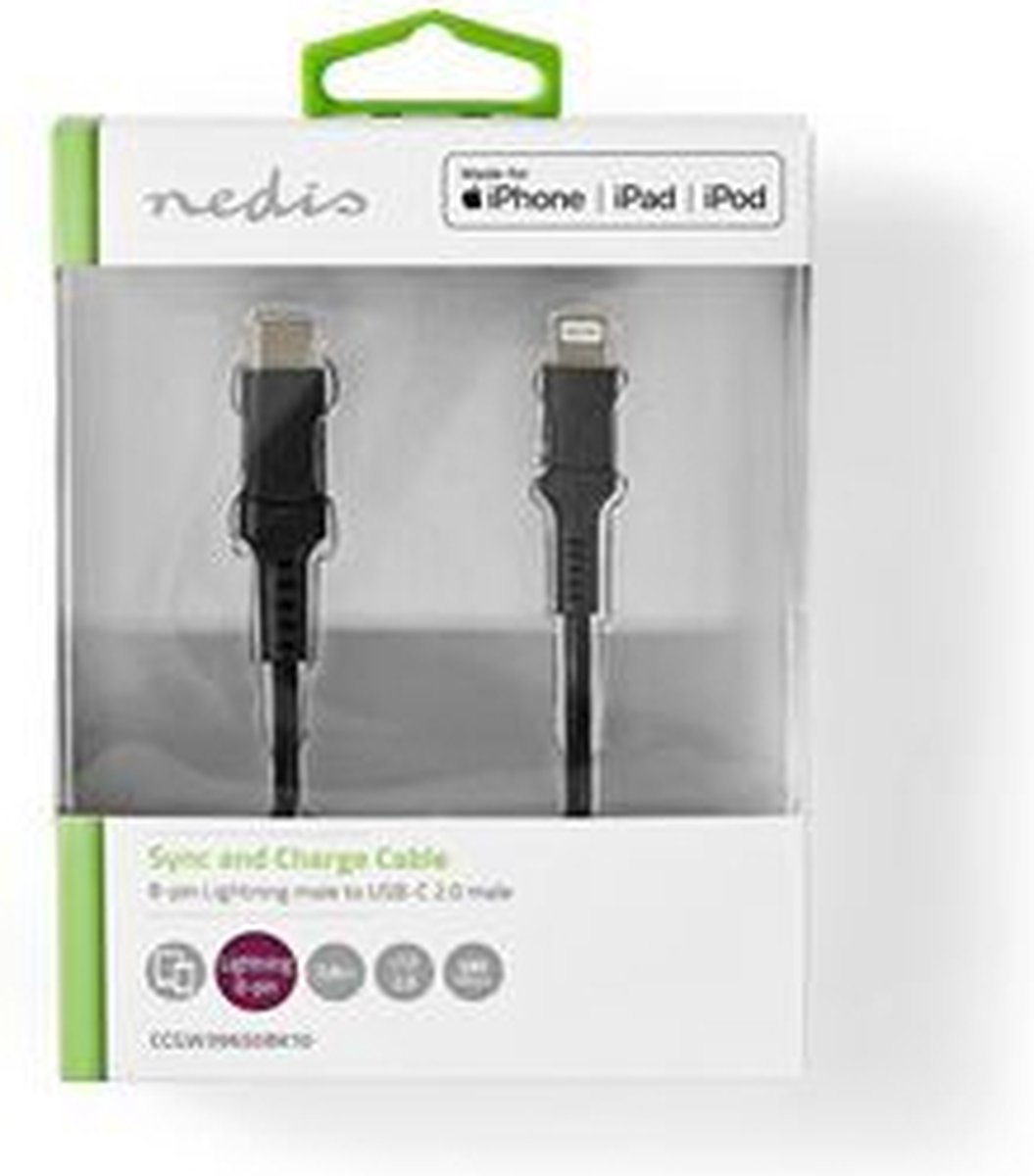 Nedis Lightning Kabel - Ccgw39650bk10 - Zwart