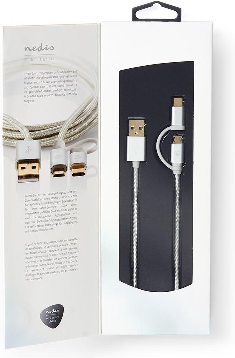 Nedis 2-in-1-kabel - Aluminium - 2.00 M