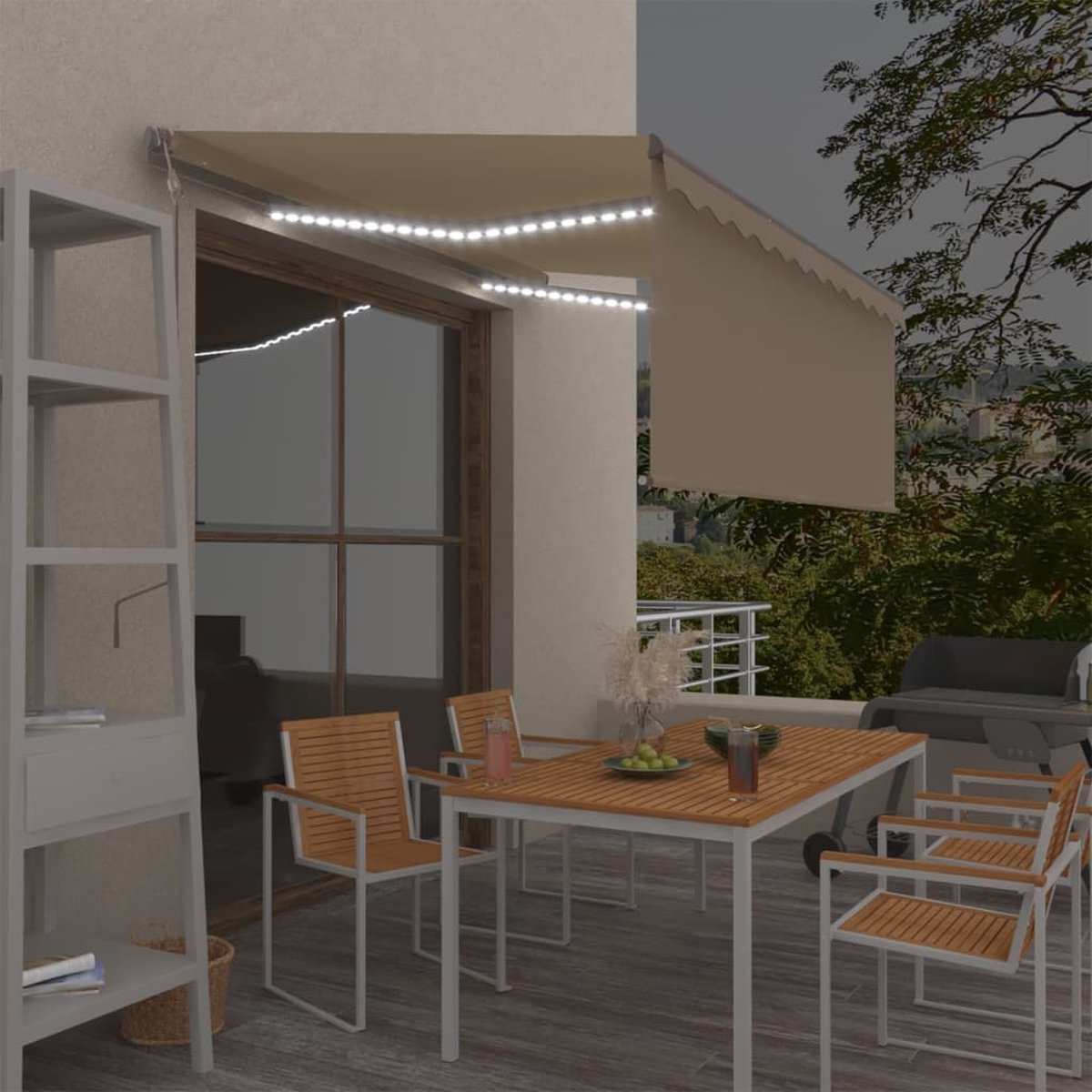 Vidaxl Luifel Automatisch Met Rolgordijn Led Windsensor 3x2,5 M Crème