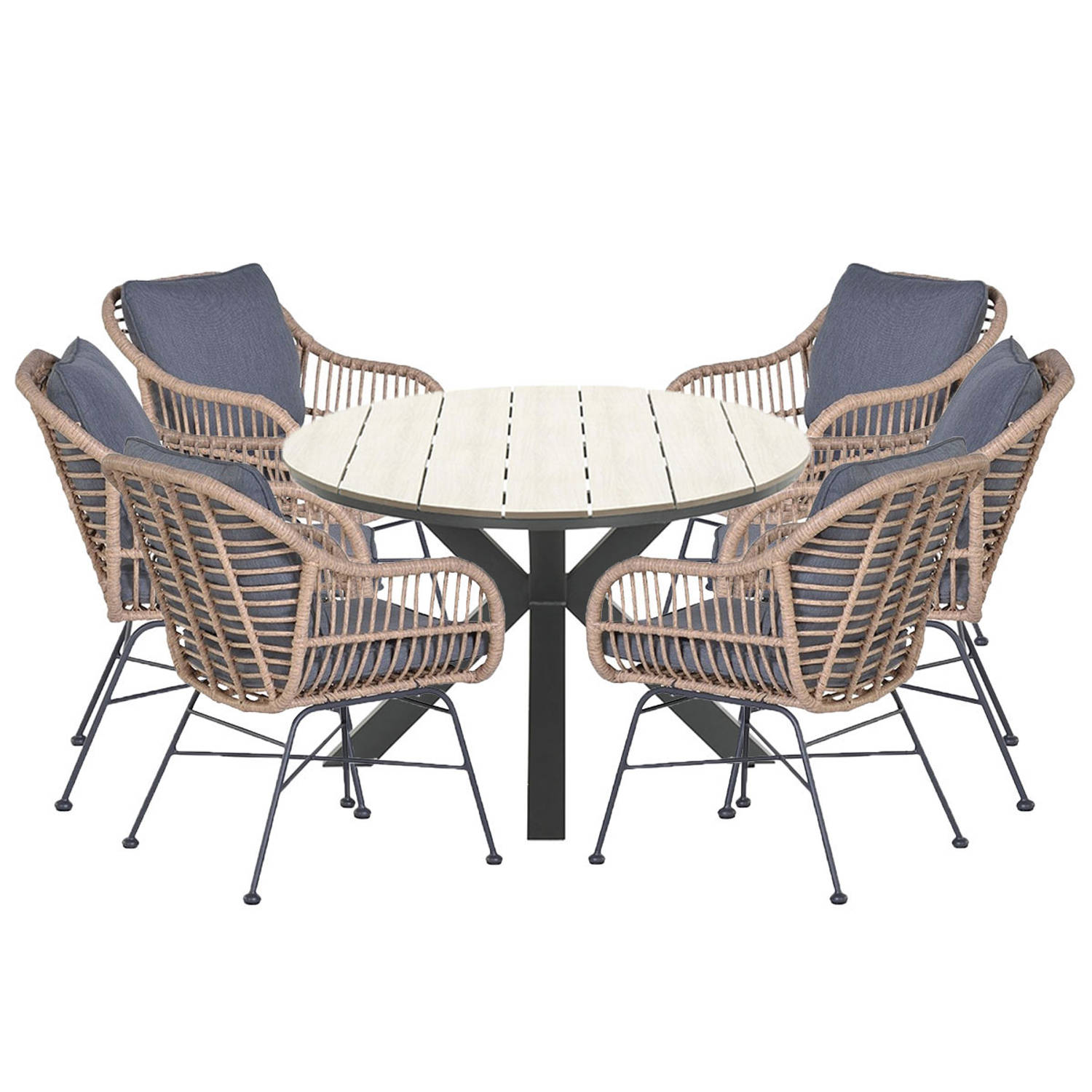 Garden Impressions Lucas Tuinset 7-delig - Tulli Tuintafel 220x115 Cm - Bruin