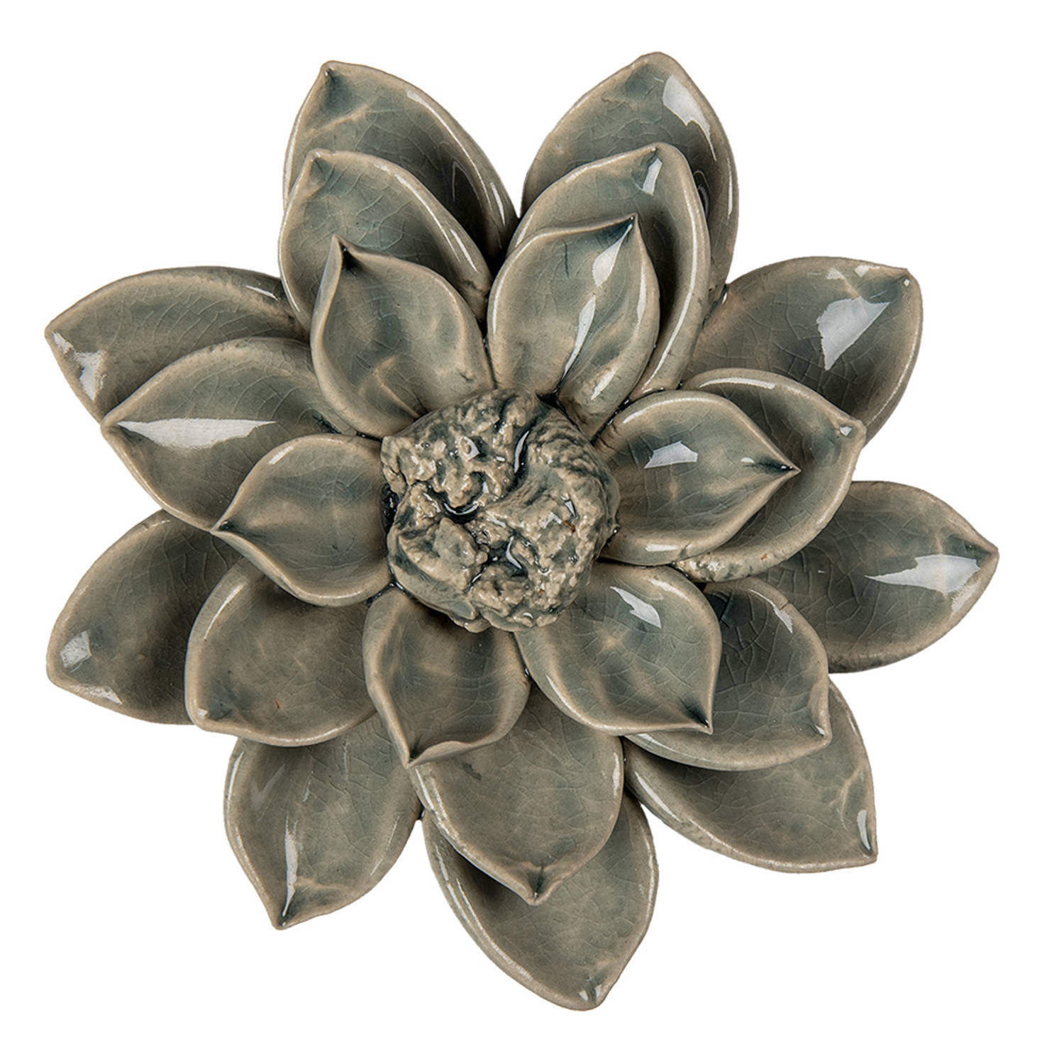 Clayre & Eef Decoratie Beeld Bloem Ø 14*4 Cm Keramiek Decoratief Figuur Decoratieve Accessoires - Groen