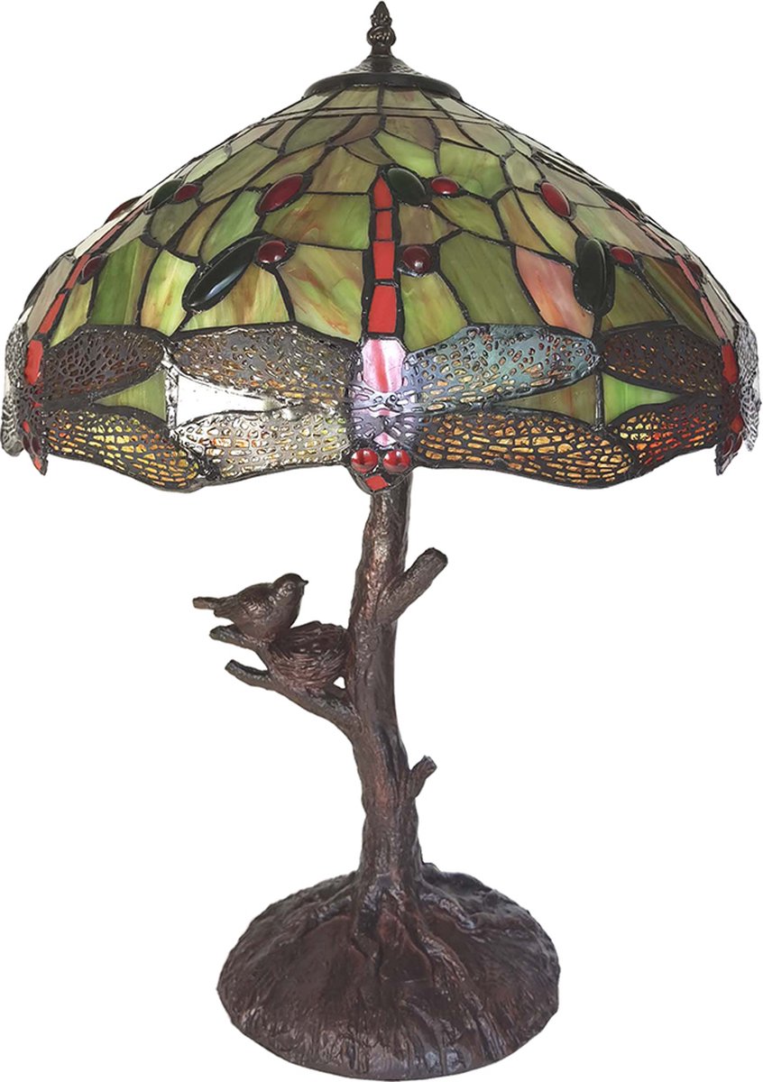 Clayre & Eef Lumilamp Tiffany Tafellamp Ø 41*57 Cm Kunststof Glas Tiffany Bureaulamp Tiffany Lampen Glas In Lood Tiffany - Geel
