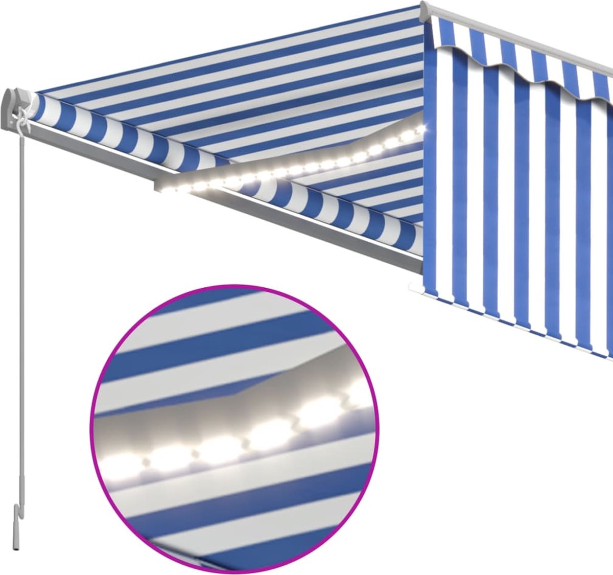 Vidaxl Luifel Met Rolgordijn, Led En Windsensor 4,5x3 M En Wit - Blauw